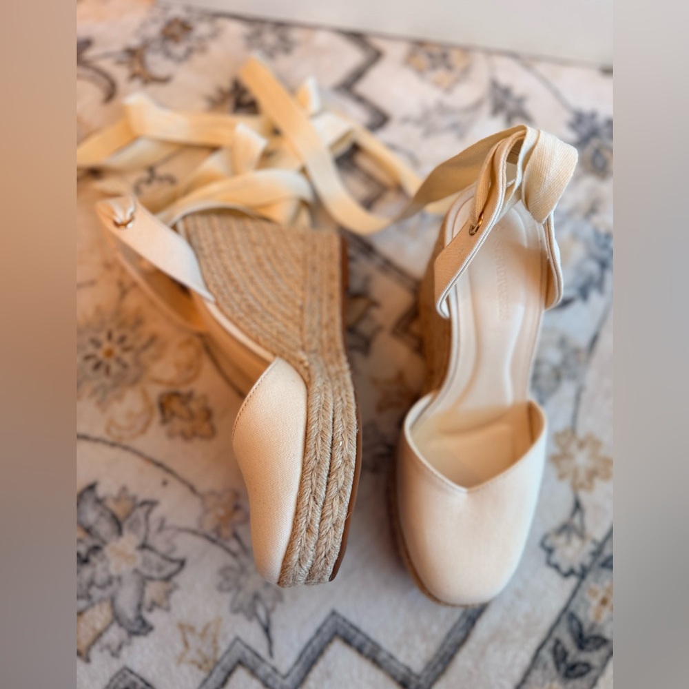 Elegant Cream Espadrille Wedge Sandals